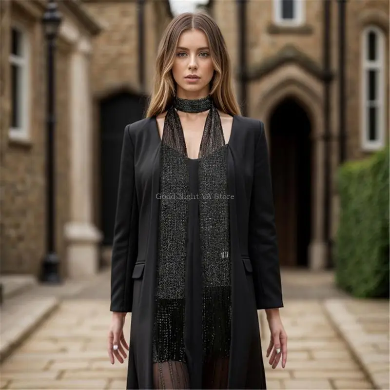 

Элегантный длинный шарф для шеи для повседневной вечеринки носить сияющие цветные шарфы длинные волосы для волос.