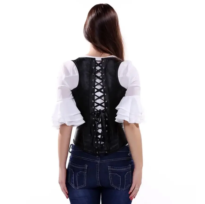 Gothic Steampunk Cupless Underbust Corset Vest Top Bustiers Corselet Plus Size Black S-6XL Basque