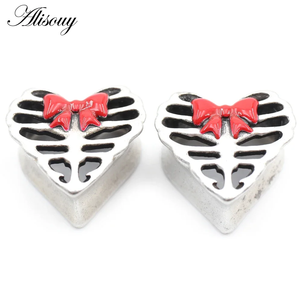 1 قطعة سبائك الصب الجوف القلب الحب القوس عقدة الأذن الأنفاق المقابس المتوسع نقالة مقاييس أقراط هيئة ثقب المجوهرات #4