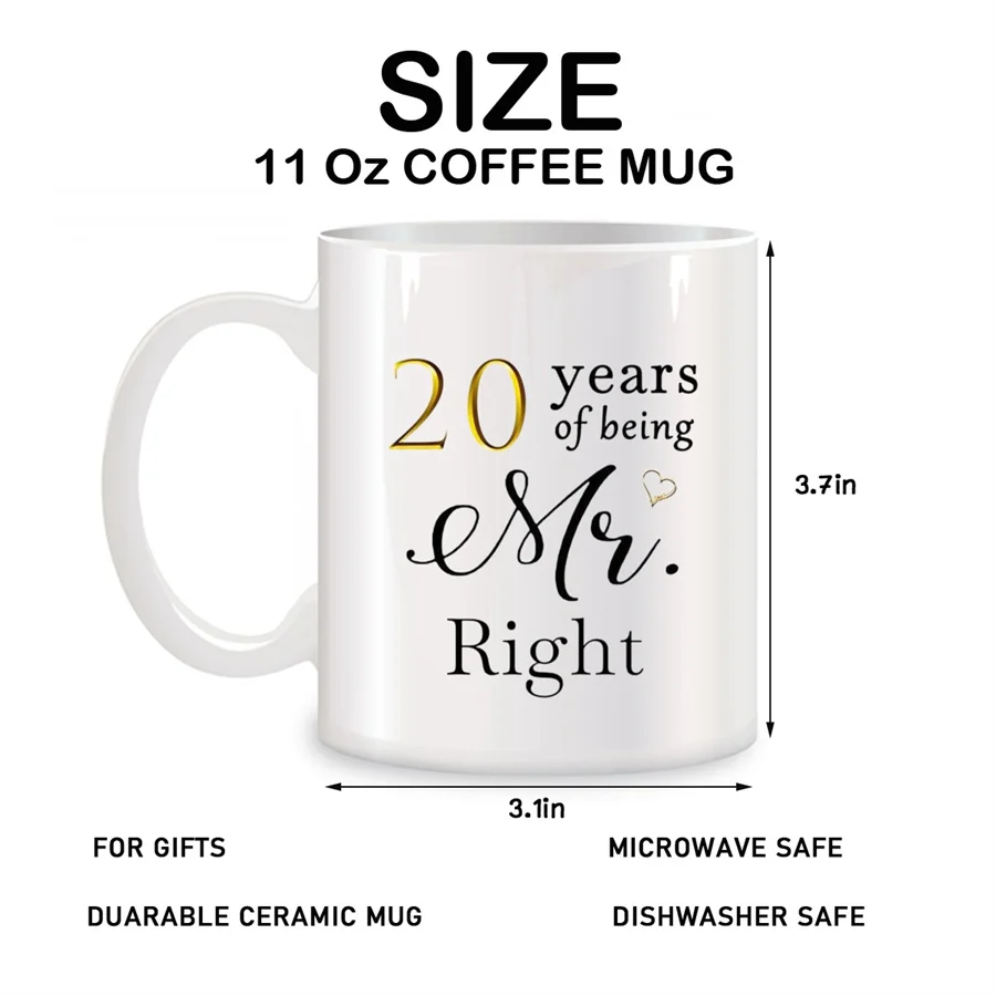 20th Wedding Gifts for Couple Mugs Set For Wife Husband Parents Birthday Gifts Novelty Coffee Ceramic Tea Cups White 11 oz