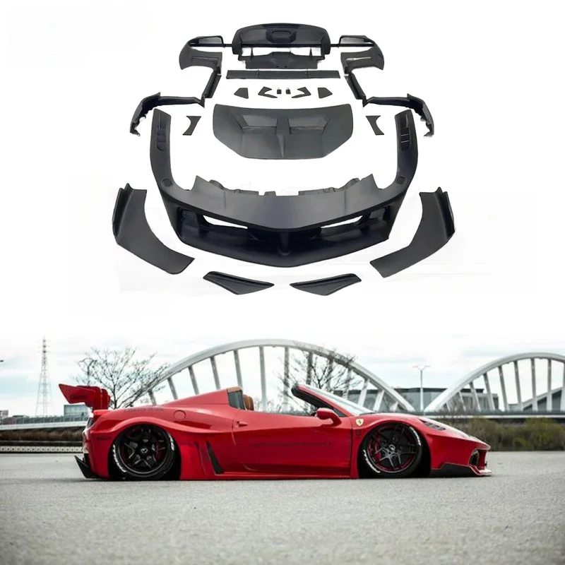 High Quality LB Style Fiberglass Wide Conversion Body Kit Fit for 458 Front Lip Rear Diffuser Durable Sauce Finish OEM Fitment
