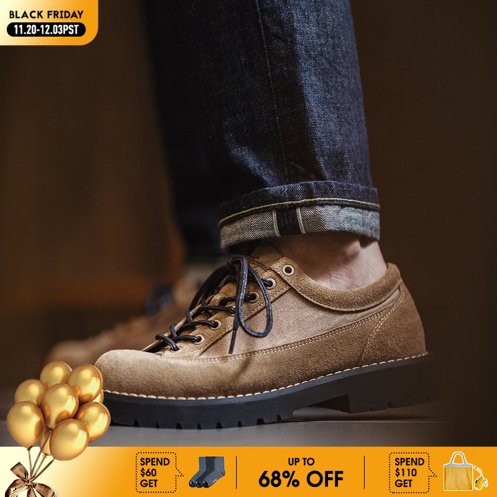 

Maden Vintage Cow Suede Shoes Lace-up Thick-soled Low-cut Work Shoes Casual Leather Shoes for Men's Fall and Winter Dress Shoes