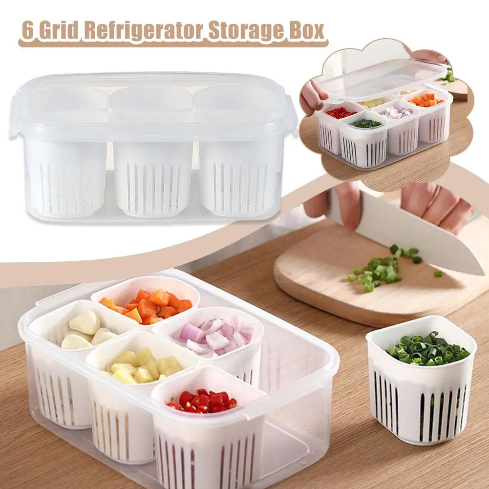 6 Grid Refrigerator Storage Box Fridge Organizer Food Onion Basket Ginger Storage Drain Fruit Storage Vegetable Case Box Cr Z2B0