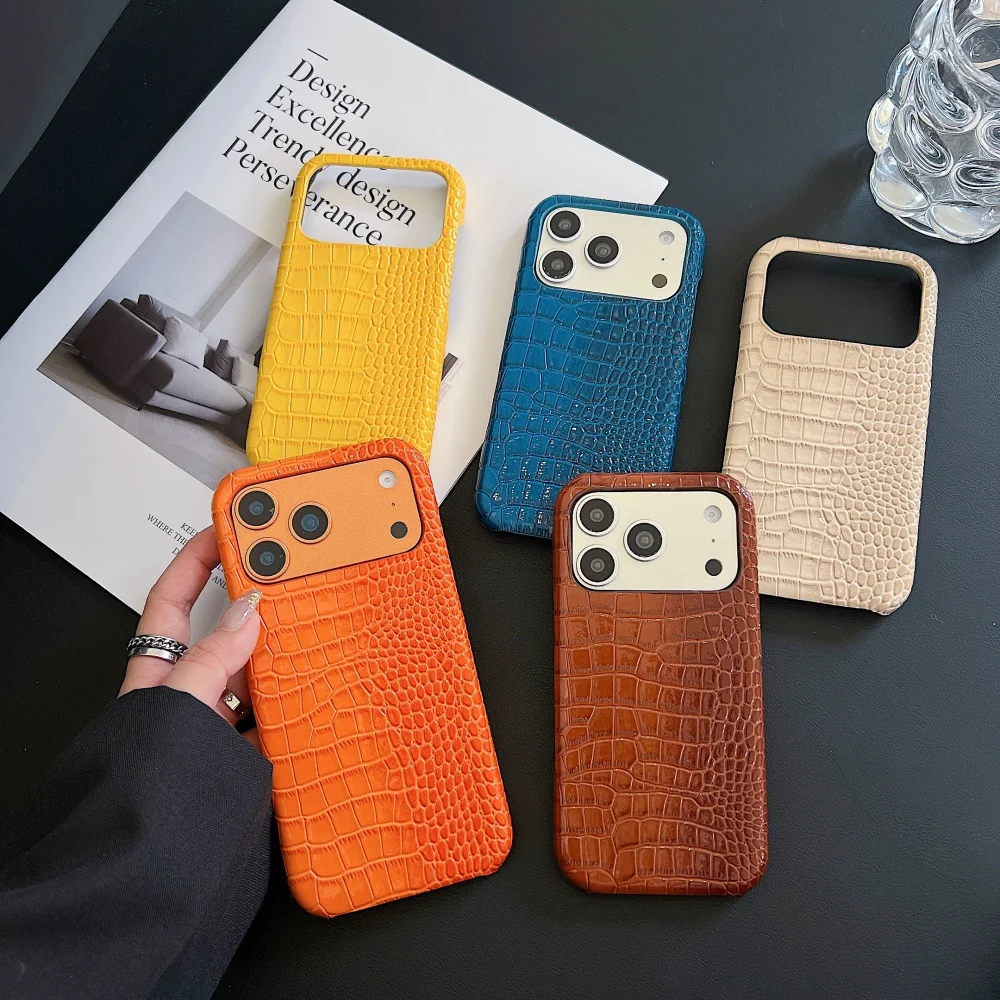 Crocodile Patterned PU Leather Glossy Case For iPhone 18ProMax 17 16 15 14 Pro Max Plus 13 12 11 Luxury Creative Frameless Cover