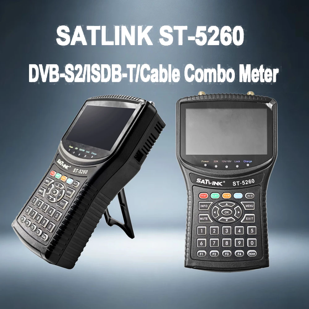 Satlink ST-5260 Handheld Combo Satellite Finder Meter DVB-S2 ISDB-T J83B Cable Meter H.264 Compliant 4.3inch LCD Signal Tester