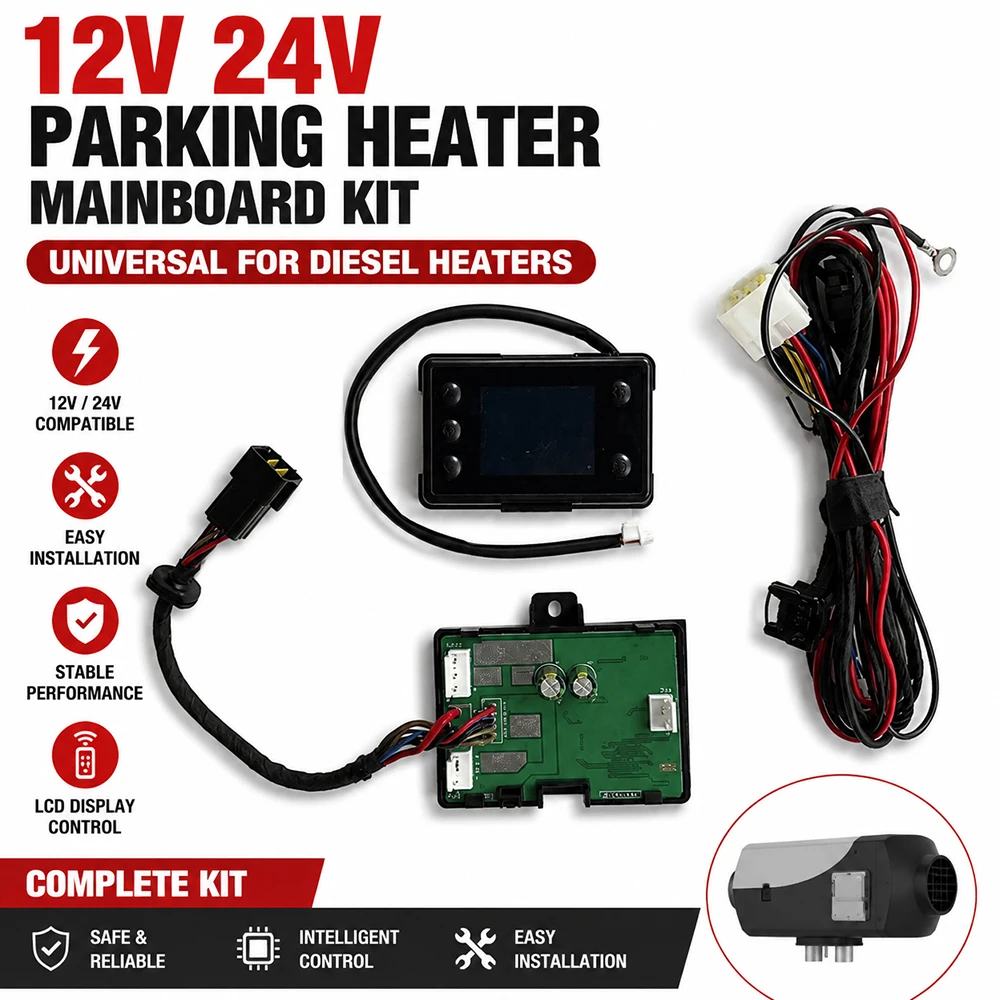 12V 24V Universal Parking Heater Mainboard Controller Kit with LCD Display Wiring Harness for Diesel Air Heater Repair