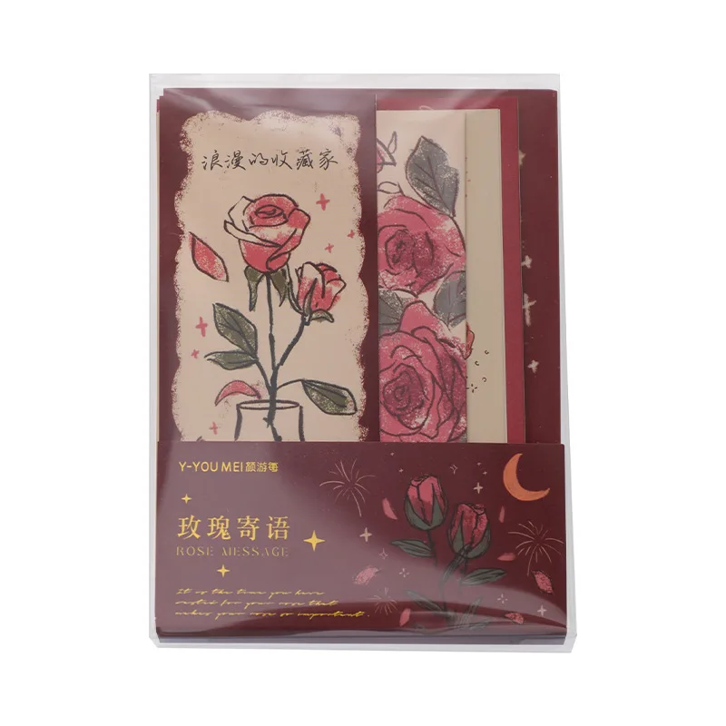 Boxed Sticky Notes Rose Message Series, Ins Basic Handbook Decoration Materials, Student Message Paper, 4 Items