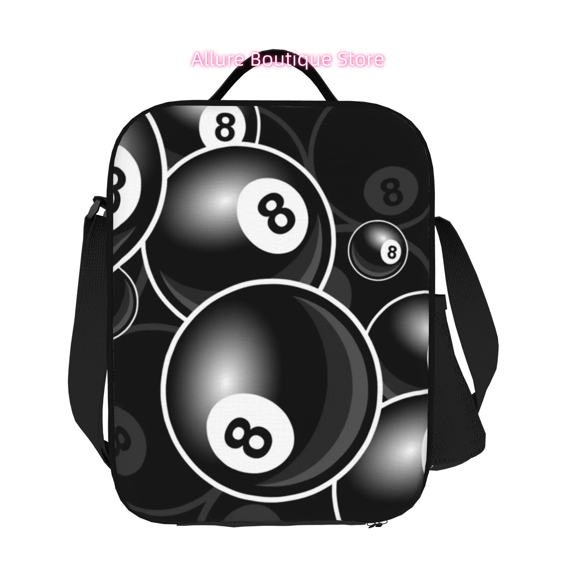 Billiards 8 Ball Tote Bag - Black & White Pool Design, Wide Rectangular Bag with Sturdy Handle for Billiards Tournaments, Casual