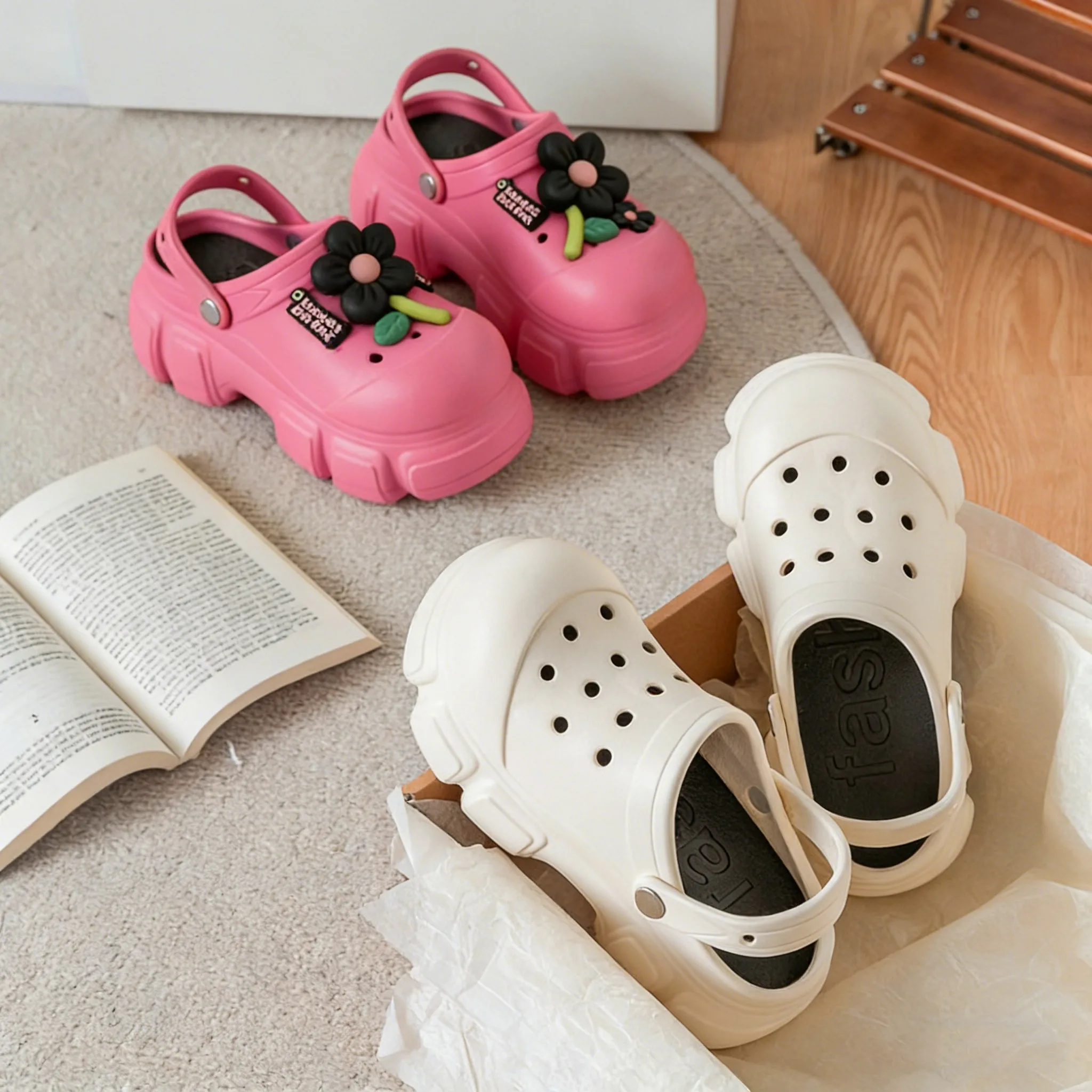 

9cm Garden Clogs Shoes Women's Summer Wear Fashion Thick-soled Non-slip Slippers Seaside Beach Sandals Platform Slides