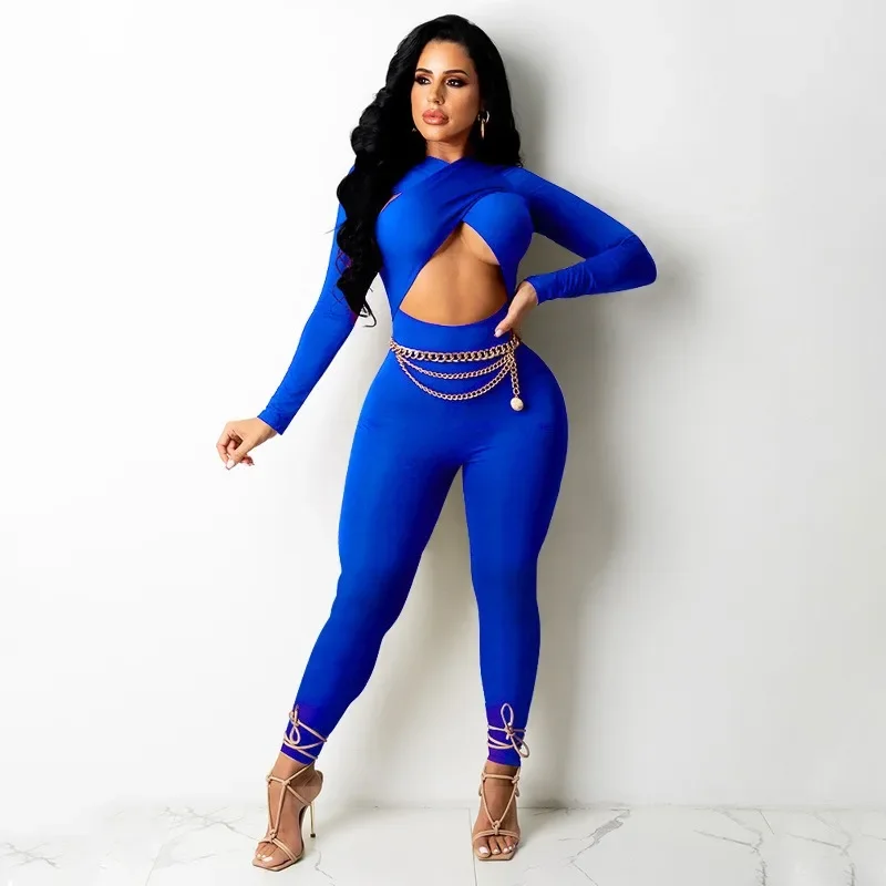 GUWU الخريف الشتاء مثير المرأة عبر التعادل بلون بذلة الجوف خارج نادي ليلة بذلة