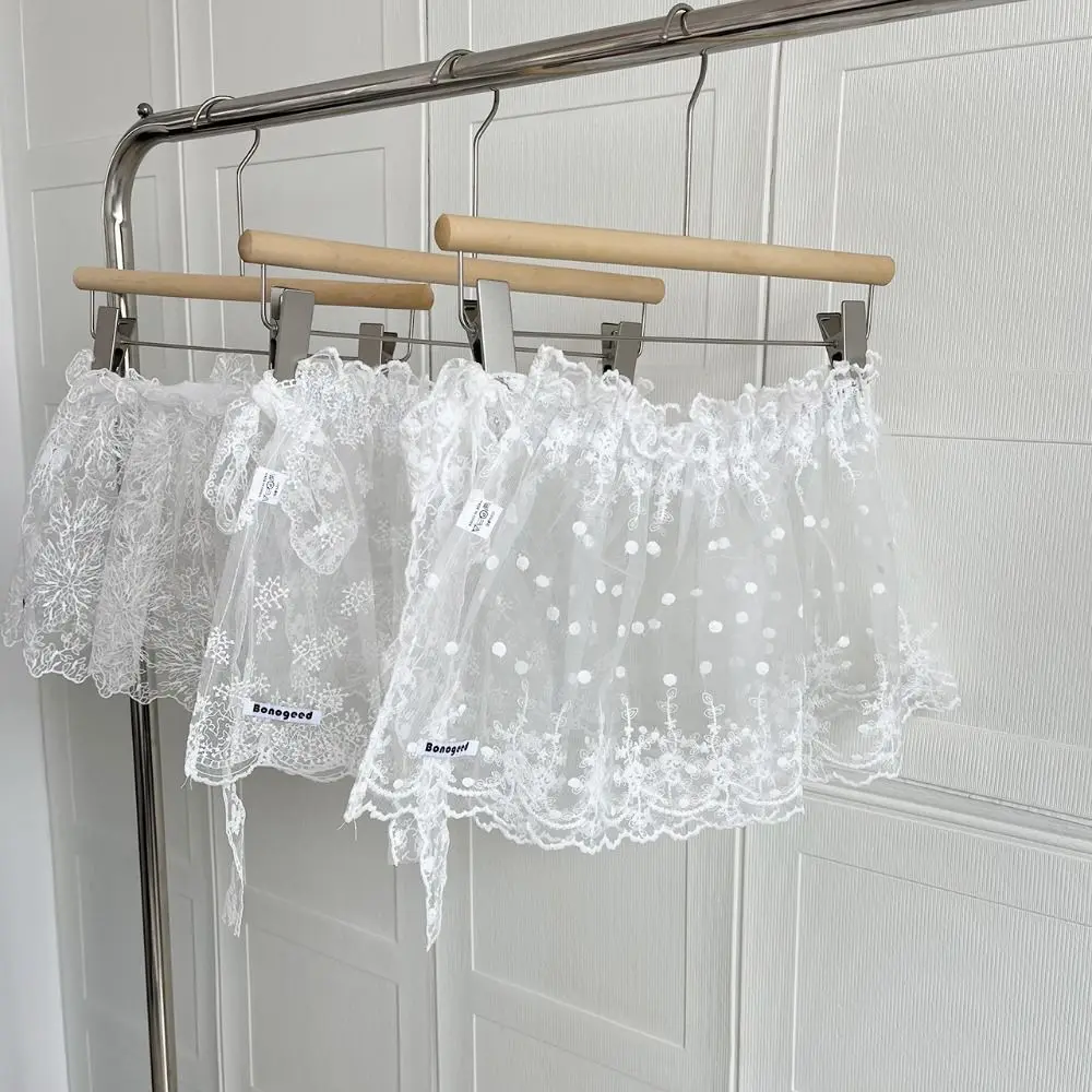 French Lacing Lace Mini Skirt Irregular Hemline Y2K Streetwear Ruched Skirts Harajuku Embroidery Apron Wrap Skirt