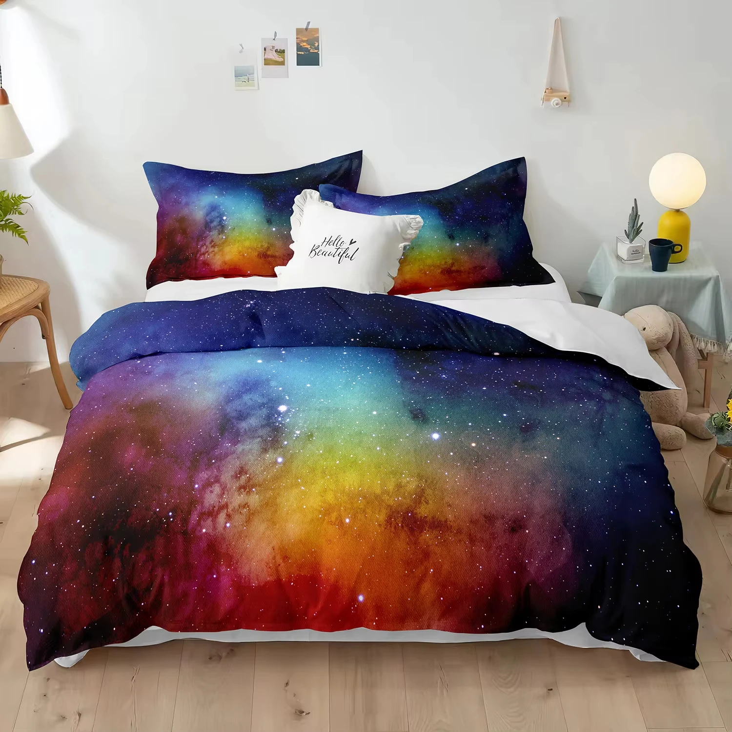 Galaxy Duvet Cover Set Single Queen Size for Girls Boys Teens Starry Sky Bedding Set Cosmos Comforter Cover with 2 Pillowcases