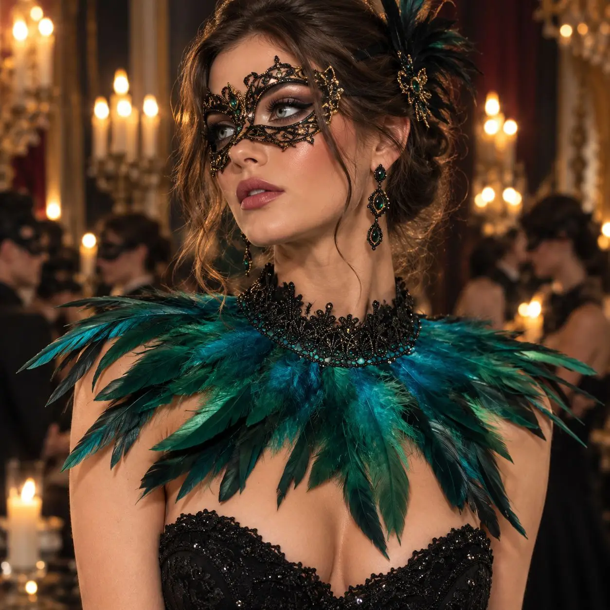 Gothic Feather Neck Collar Lace False Collar Costume Accessory for Women Party Cosplay Dress Up