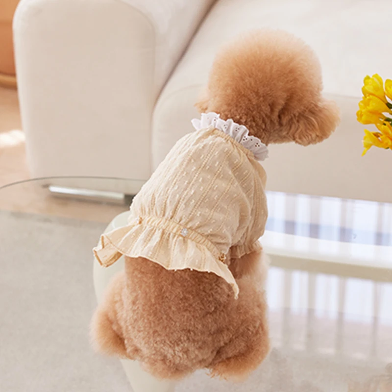 

Cute Dog Yellow Ruffle Short Sleeves Shirt Blouse Small Dog Girls Birthday Gift Cat Clothes Puppy Clothing