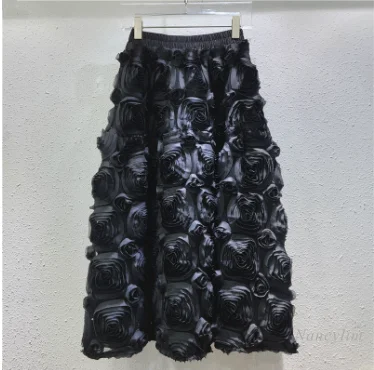 Three-dimensional Big Flower Skirt Women 2025 Spring New Versatile French High Waist Big Pendulum Skirts Fashion Faldas Mujer