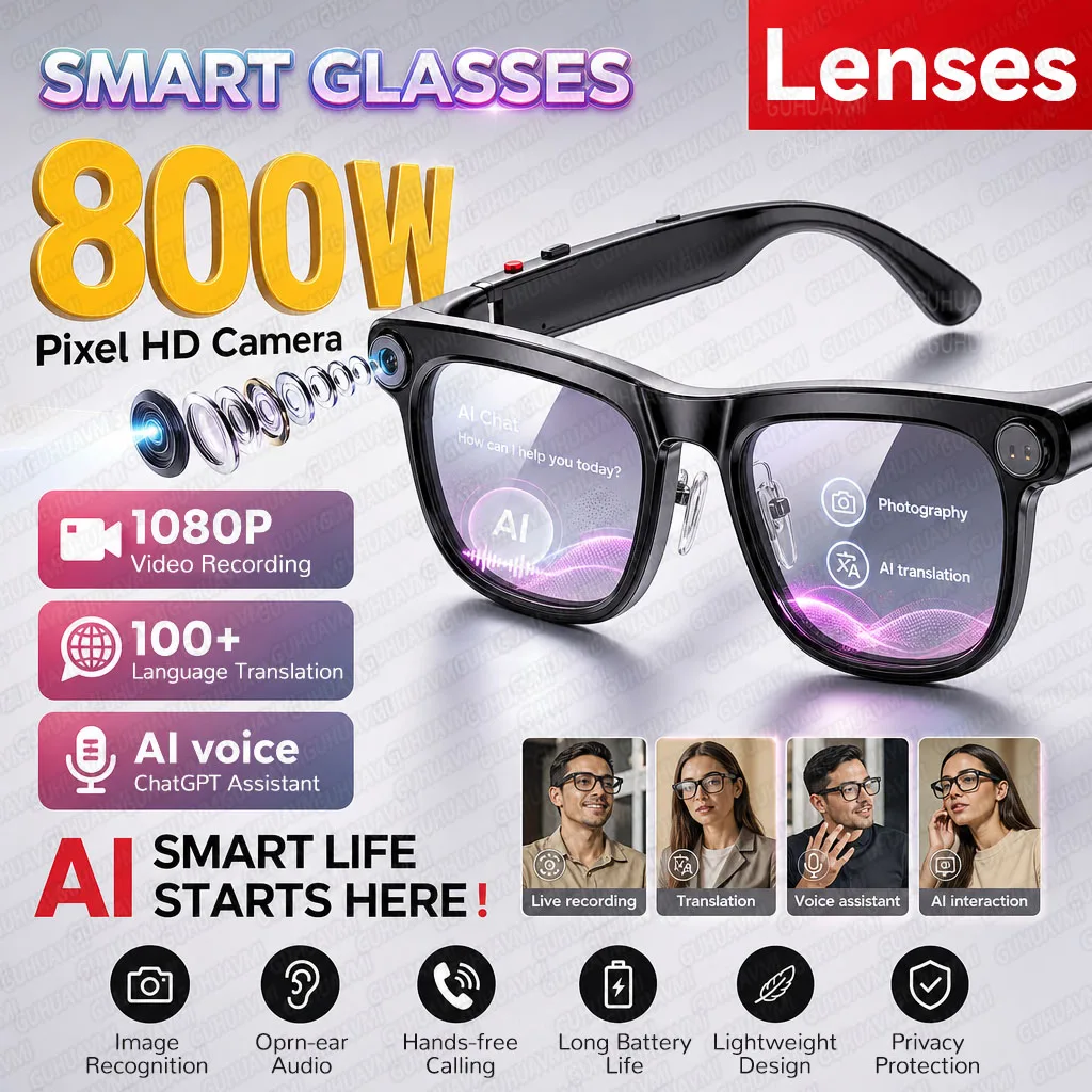 New Hot Sale Smart Camera Glasses Men 800W Pixel Camera 4K POV Video Capture AI Translation ChatGPT Hands-free Calling Glasses