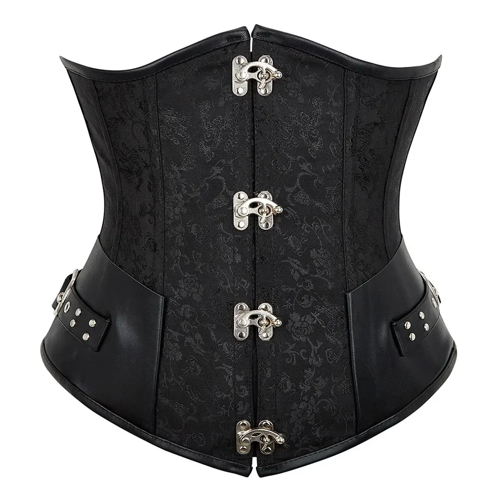 Faux Leather Underbust Corset Waist Control Gothic Corsets Waist Cincher Bustiers Steampunk Embroidery Short Waist Trainer