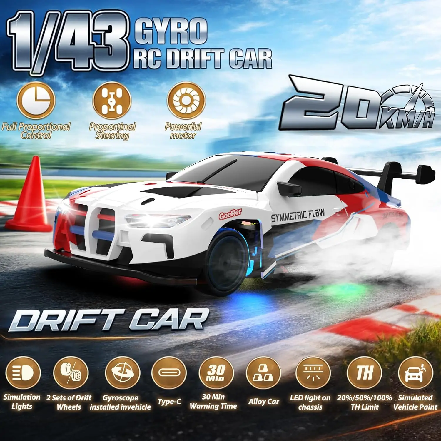 Mini RC Drift Car 1/43 Scale High Speed 20KM/H 4WD Full Proportional Control 2.4GHz Gyro Remote Control Alloy LE