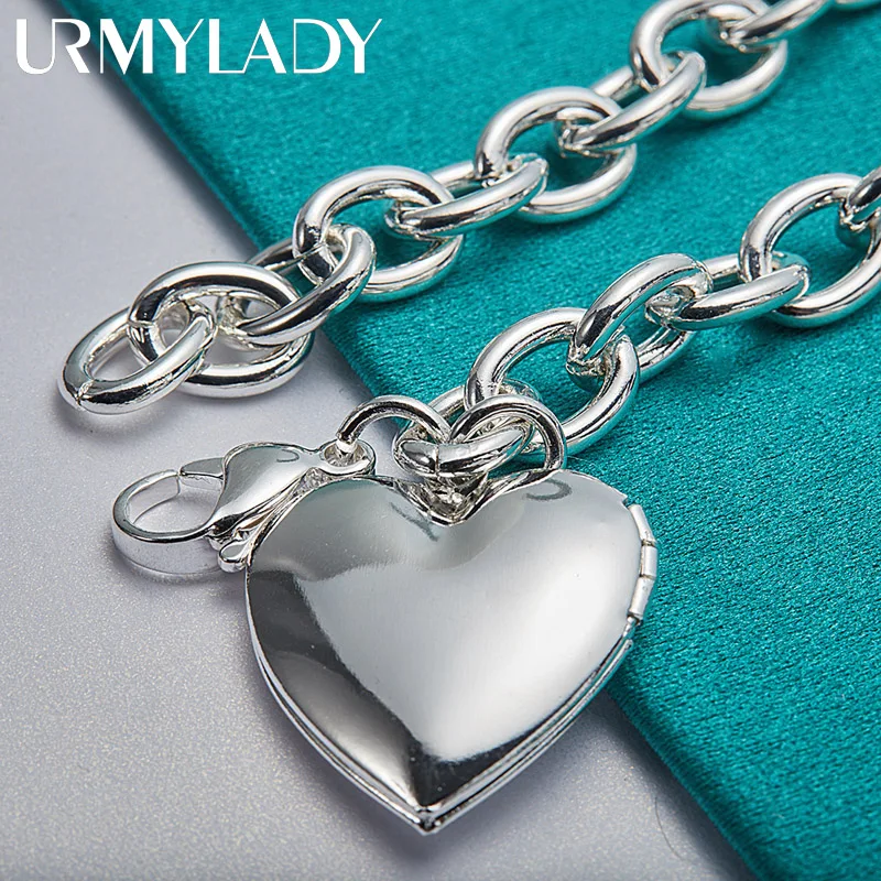 URMYLADY Bracciale con ciondolo con cornice per foto a forma di cuore in argento sterling 925 per gioielli di moda per feste di nozze da donna