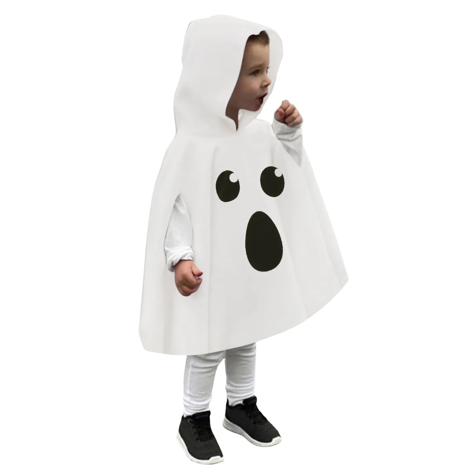 Halloween Child Boy Girl Cute White Ghost Print Demon Cape Cosplay Costume Kids Fancy Dress Performance Halloween Theme Party