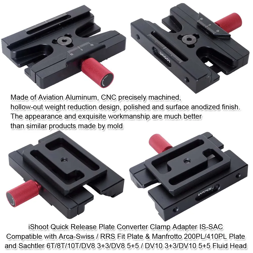 

Quick Release Plate Converter Clamp Adapter for Arca-Swiss Fit Plate Manfrotto 200PL/410PL Plate & Sachtler 6T/8T/10T Fluid Head