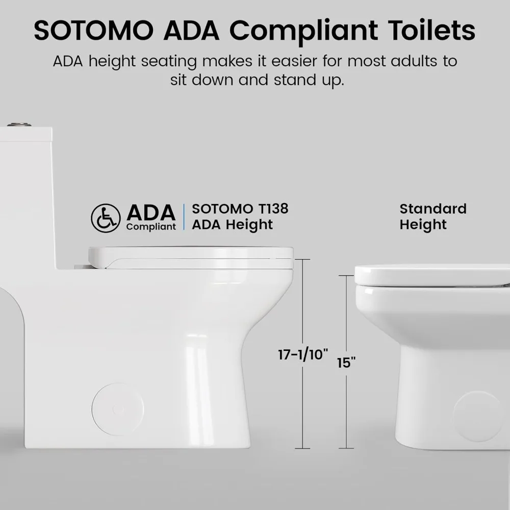 

Compact ADA Toilet, 12" Rough-in Elongated One-Piece with Quick Release Soft Close Seat, Dual Flush Water-Saving White