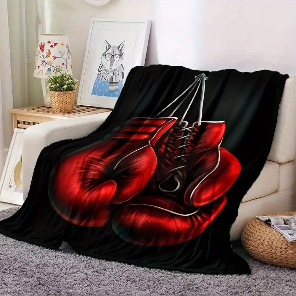 Vintage Boxing Gloves Throw Blanket Sports Gym Workout Decor Gift for Boxer Fighter Training Room Art