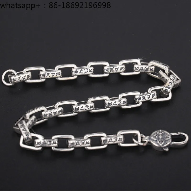 Six-character Mantra: Sterling Silver Bracelet, Men's Trend, Retro Domineering