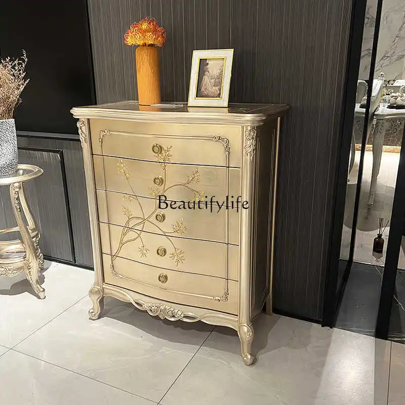 

X4 European solid wood five or six chest cabinets, storage carvings, modern gold storage cabinets, American furniture