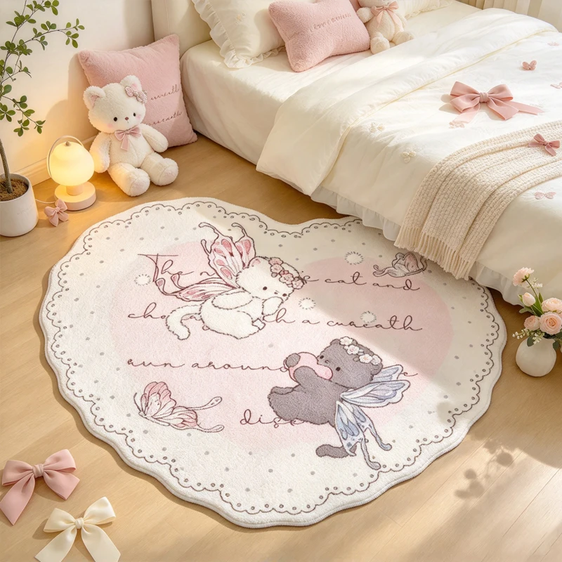 INS Girl Carpet Bedside Rug Bedroom Irregular-shaped Mat Cute Korean-style Room Decoration Faux Cashmere Pad Home Gift Decor Rug
