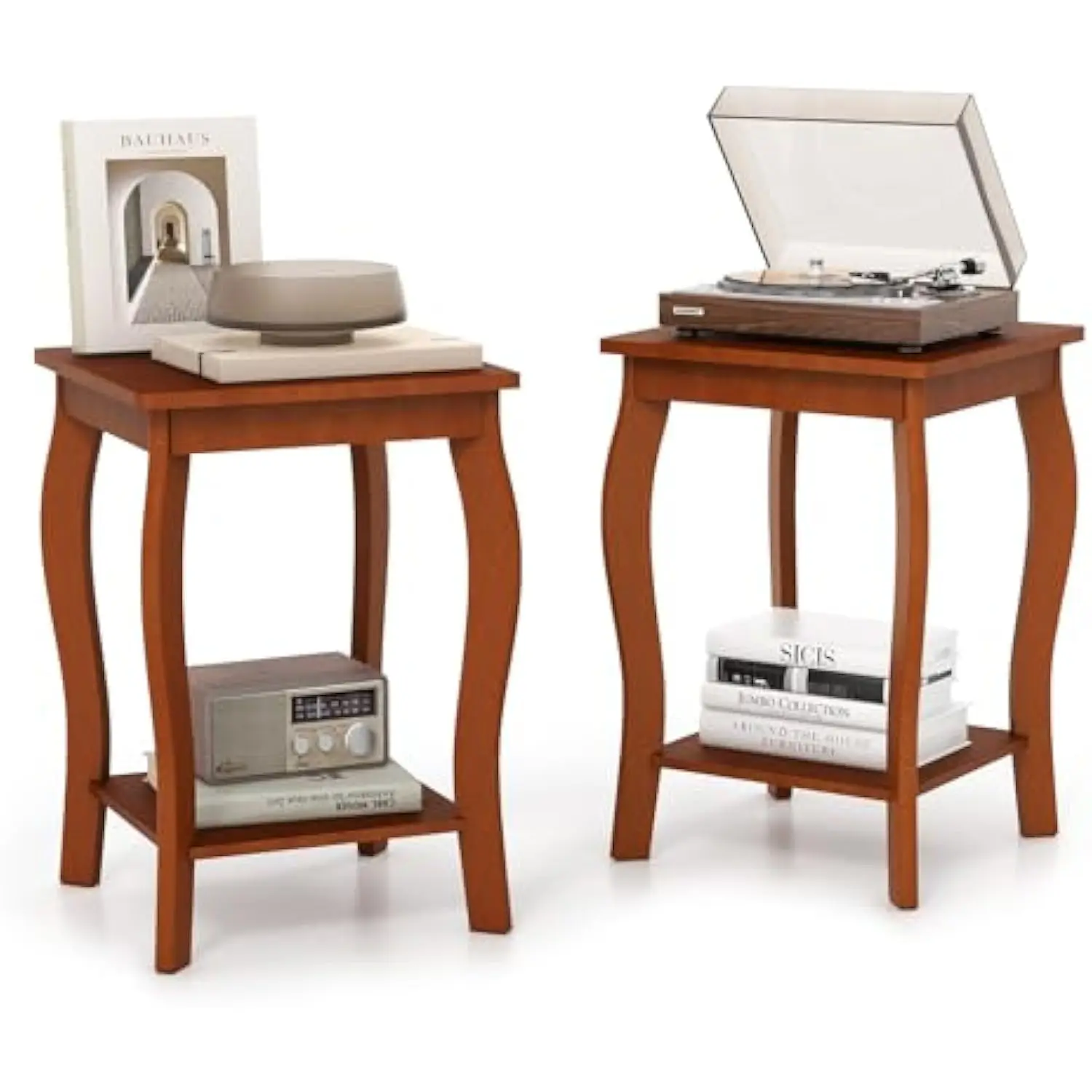 

2-Tier Square End Table Set of 2, Modern Sofa Side Table with Storage Shelf, Solid Wood Legs, Compact Accent Table, Nightstand