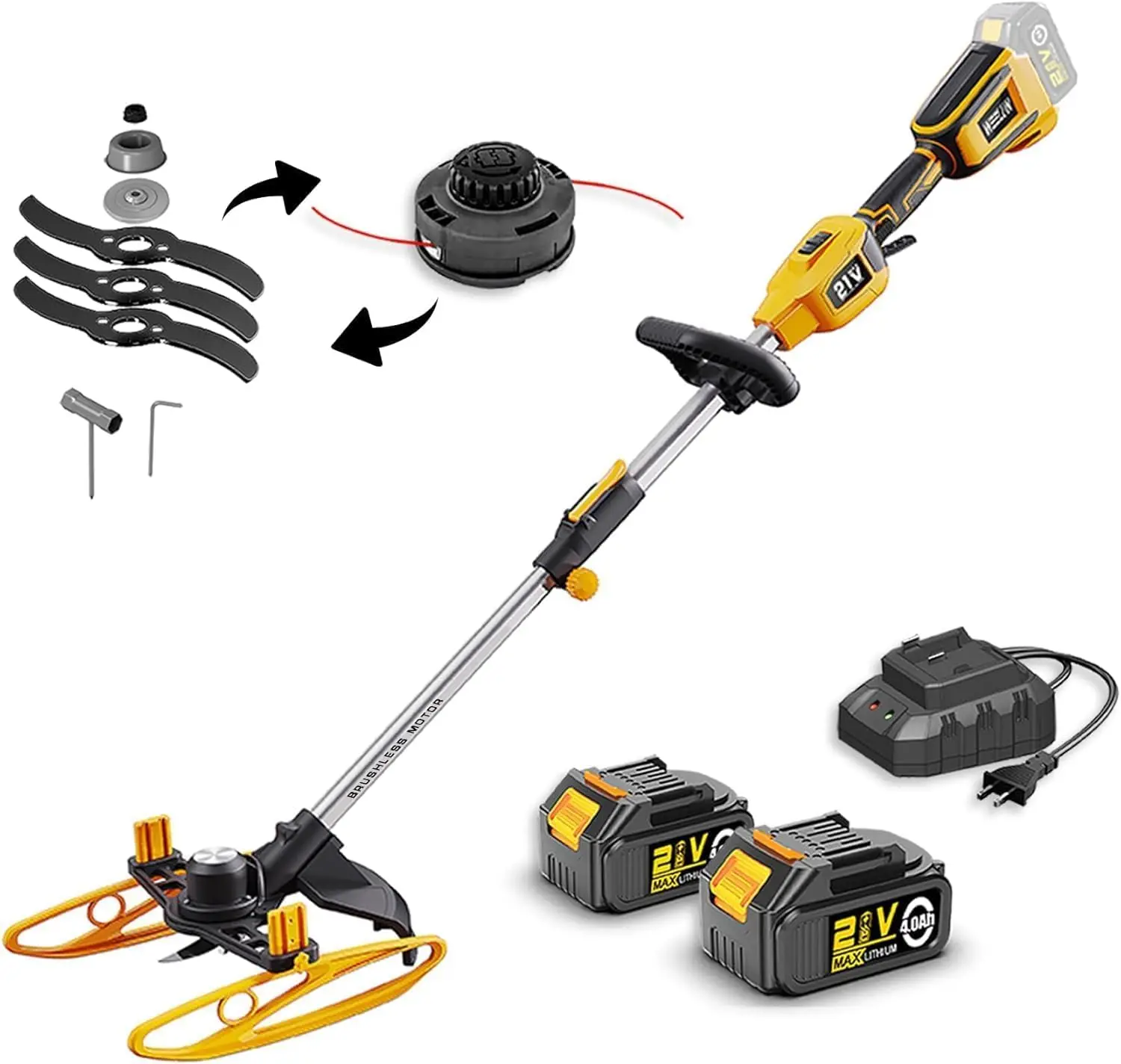 

Weed Wacker Cordless & Edger, 13" Brushless 21V String Trimmer Electric and Brush Cutter with Auxiliary Wheels Weed Eater, 2 x 4