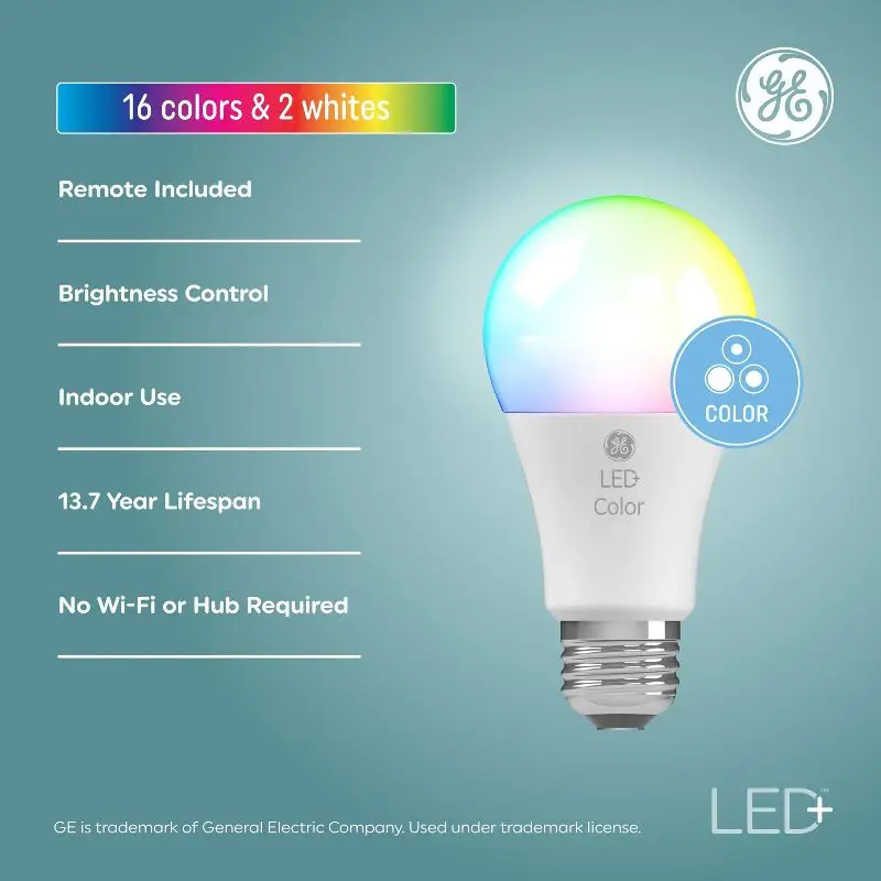 2Pack A19 RGB Color Changing LED Bulbs 16 Colors Remote Control Dimmable 60W E26 Light Bulb for Bedroom Living Room Party