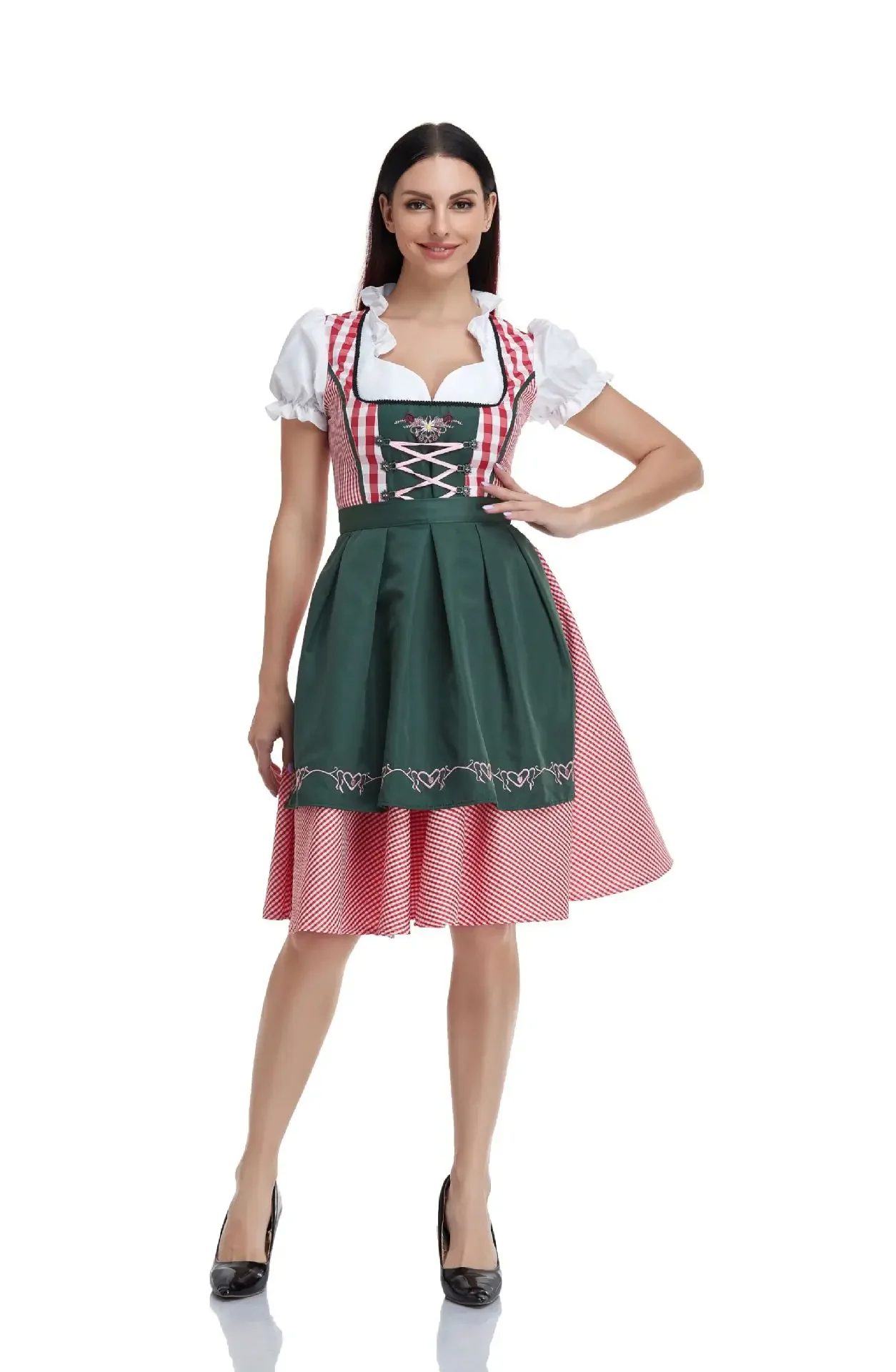Lady Dirndl Oktoberfest Costume Bavarian National Pink Plaid Clubwear Cosplay Halloween Carnival Fancy Party Dress