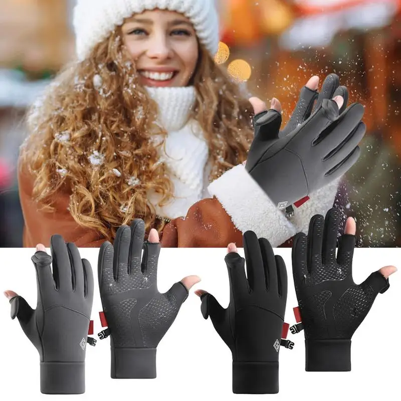 

Hiking Gloves Waterproof Ice Skating Gloves With 2 Fingerless Design Unisex Mittens Winter Supplies Running Gear For Cold