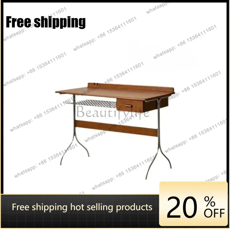 zj. Solid Wood Desk Retro Office Computer Desk Nordic Table Small Apartment Simple Desk Single Person