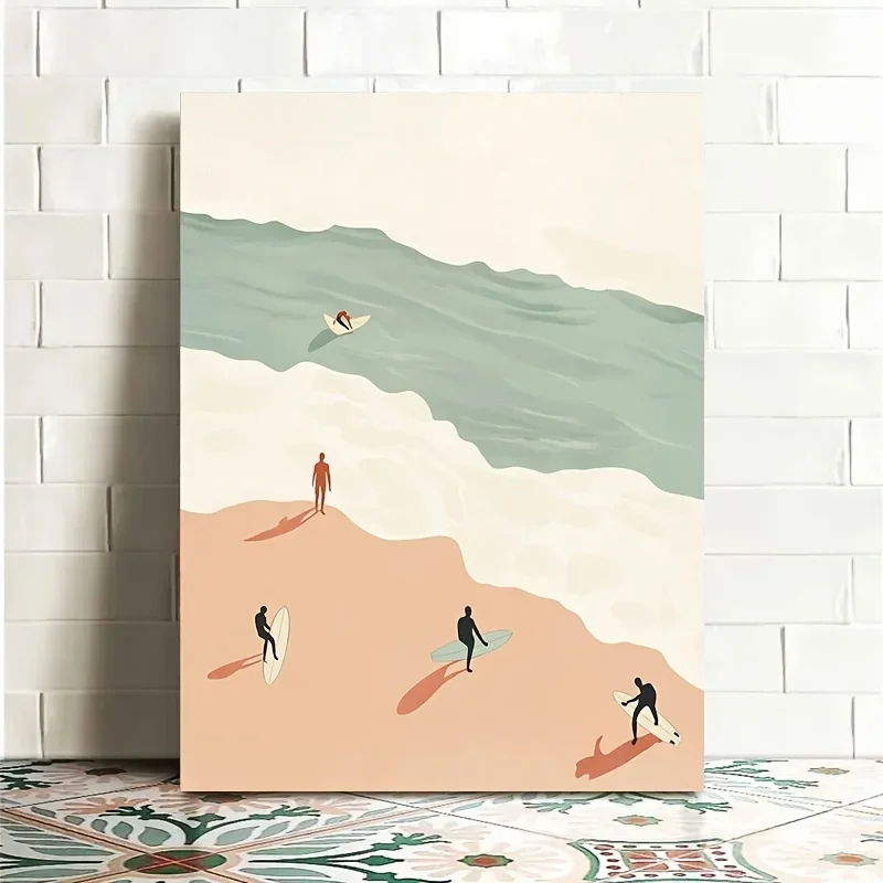 (No frame)1pc of Wood-framed Canvas, Minimalist Style Seaside Surfing Poster, Fantasy Decoration, Framed Art, Modern Art, Can
