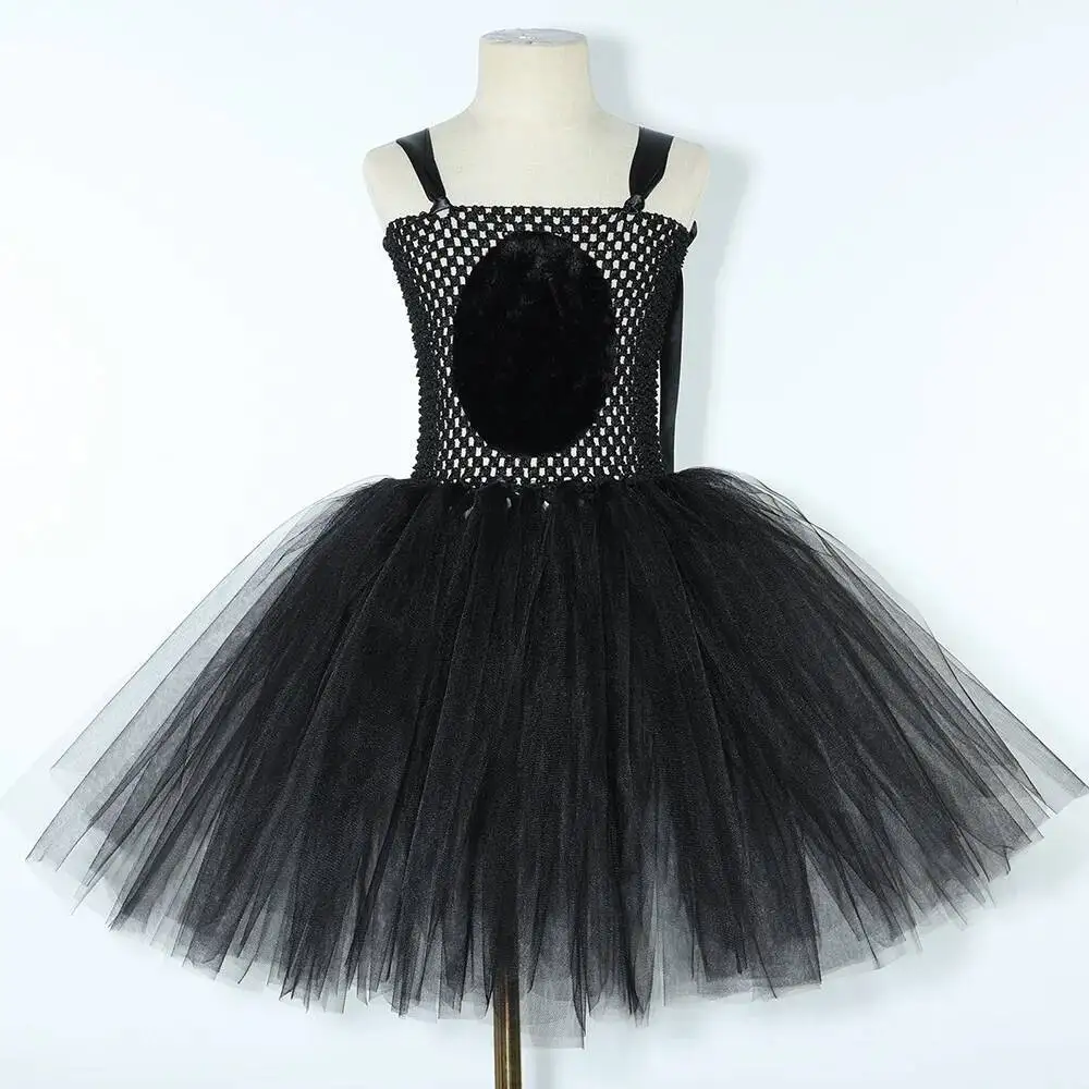 أزياء الفأر الأسود للفتيات الصغيرات فستان باليه على شكل فأر حيوان للأطفال في عيد الهالوين مع ذيل ربطة عنق على شكل آذان #3