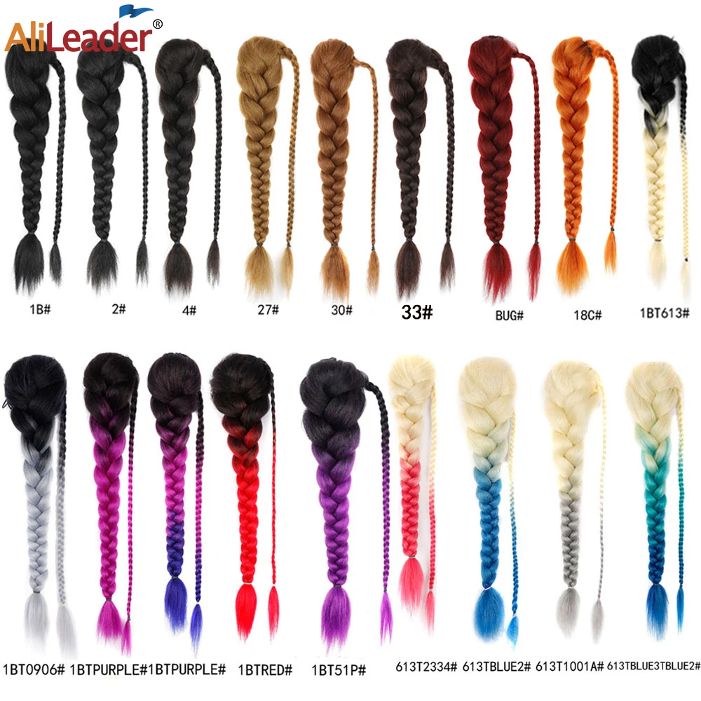 JGreeting-Queue de cheval tressée synthétique pour femme, extensions de cheveux à clipser, queue de poisson noire, tresses de proximité Wstring, 24