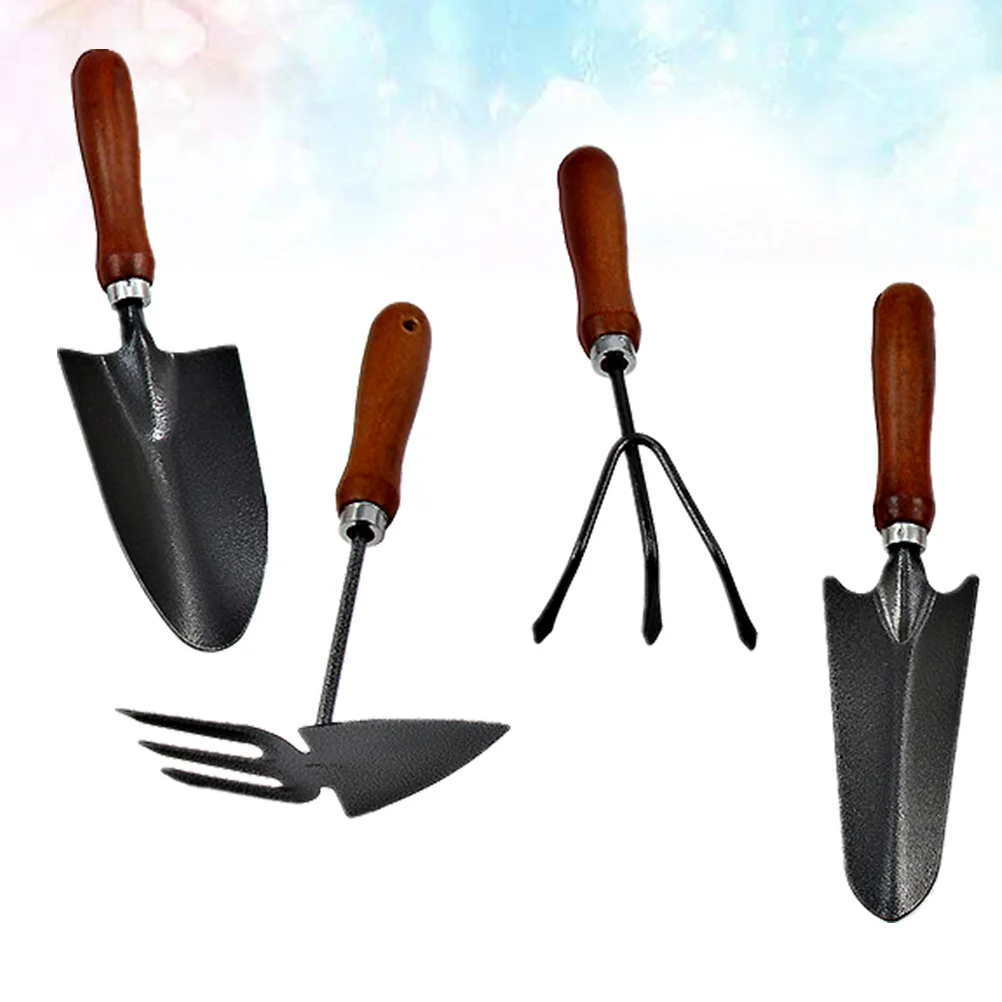 

4Pcs Mini Painted Shovel Garden Tools Set Thickened Iron Wood Handle for Transplanting Weeding Flower Vegetables Planting Tool