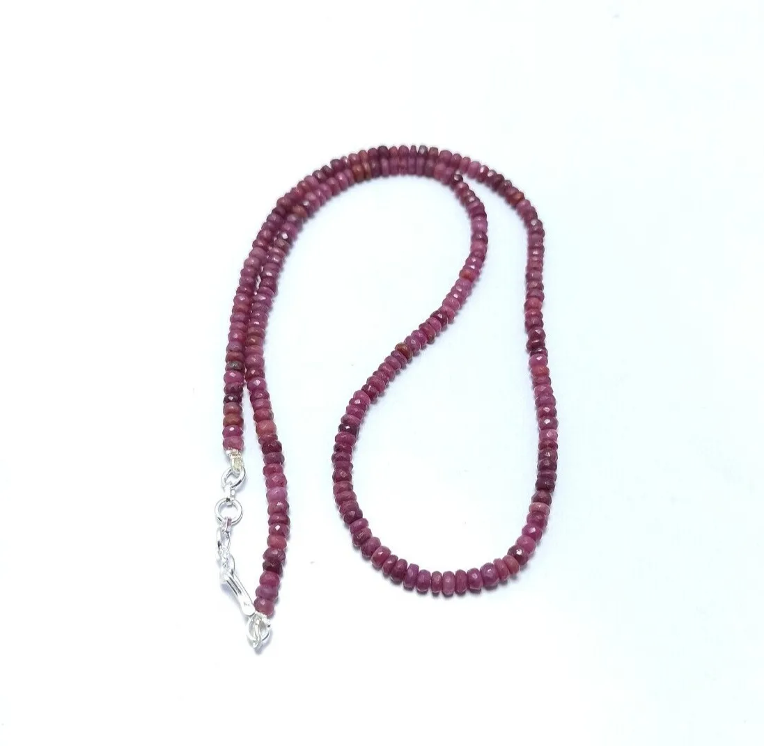 

Ожерелье из натурального рубина с гранеными круглыми бусинами из серебра 925 пробы диаметром 98 карат, 19 дюймов