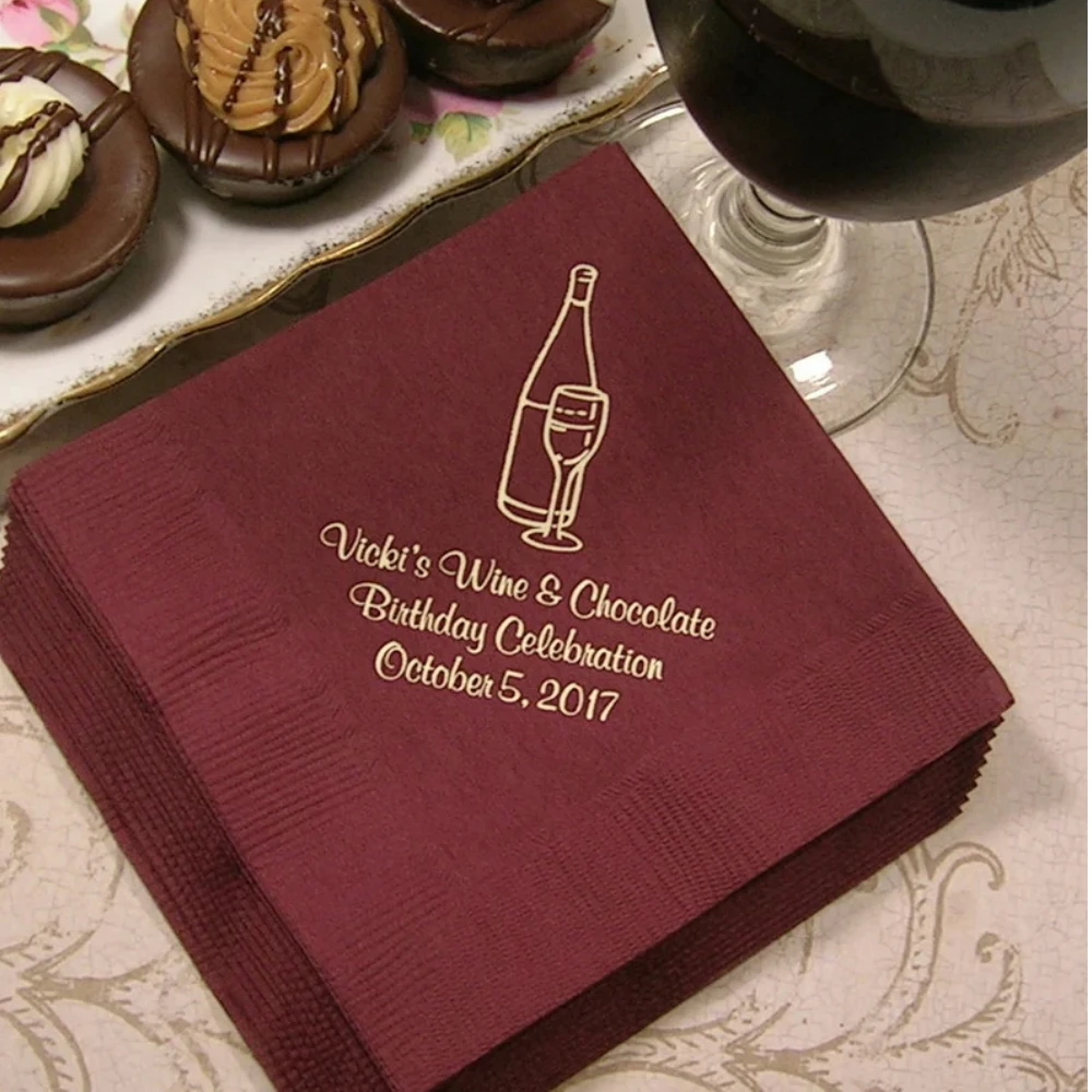 

50Pcs Personalized Wine Cheers Wedding Cocktail Napkins - Birthday Reception Napkins Bride Shower Engagement Party Napkins