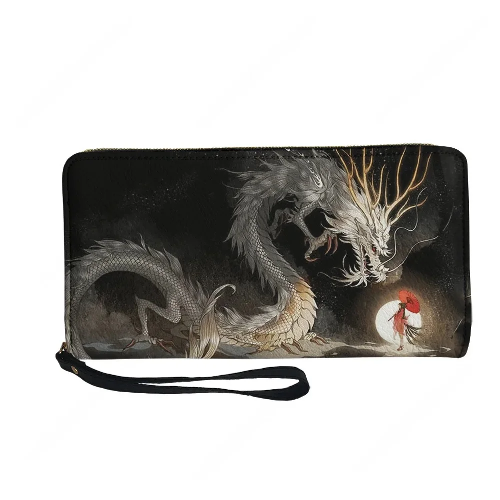 

Кошелек-портмоне в стиле ретро с китайской мифологией и изображением дракона, унисекс, на молнии, с двойным принтом, подарочная сумка