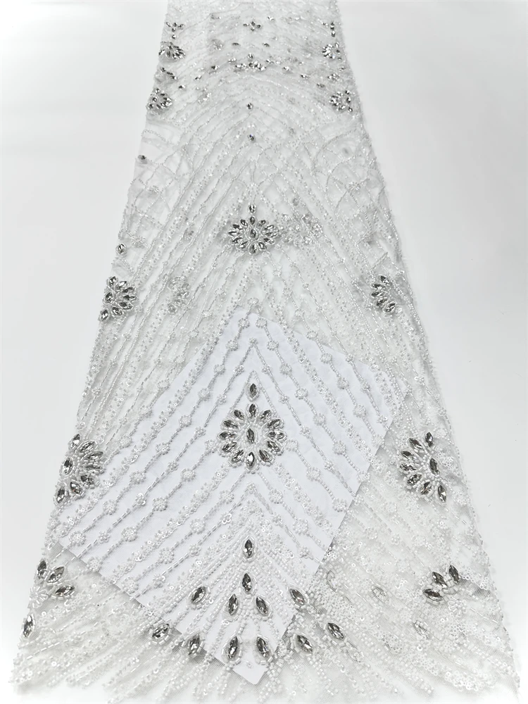 

Wholesale 2026 African Sequins Beads Lace Fabric 5 Yards High Quality French Mesh Tulle Embroidery Wedding Bridal Lace