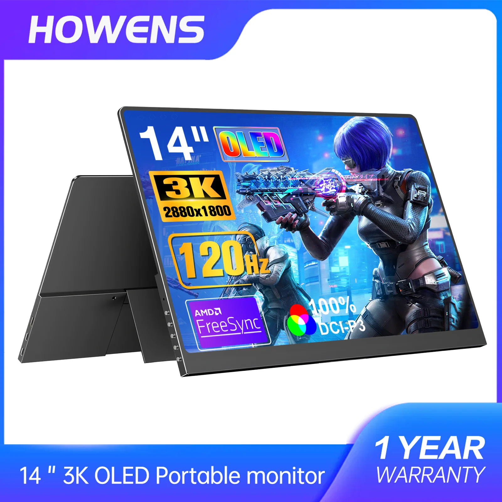 

14 Inch 1080P 3K Portable Gaming Monitor OLED 120Hz Low Blue Light 500Nits Office Gaming Expand Display For PC Phone Laptop TV