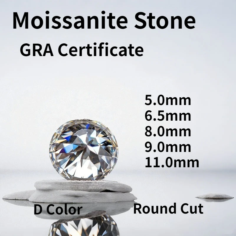 

D Color Moissanite Gemstones Round Cut Special Cutting 100 Faceted Nine Arrows VVS1 for Jewelry Materials with Certificate