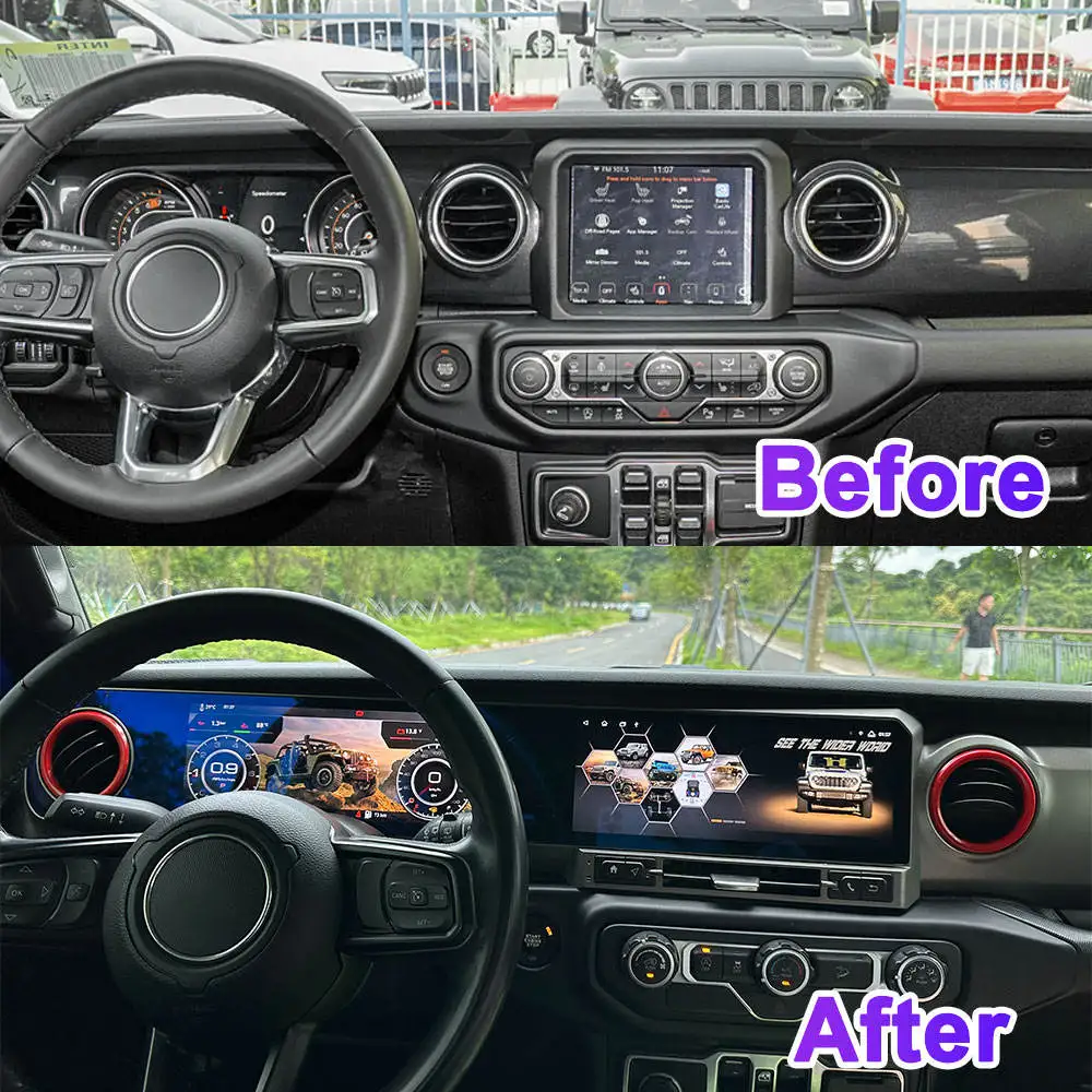 24.6 Inch Screen For Jeep Wrangler 2018-2022 Carplay Car Radio Video Player Multimedia GPS Navigation Digital Cluster Dashboard