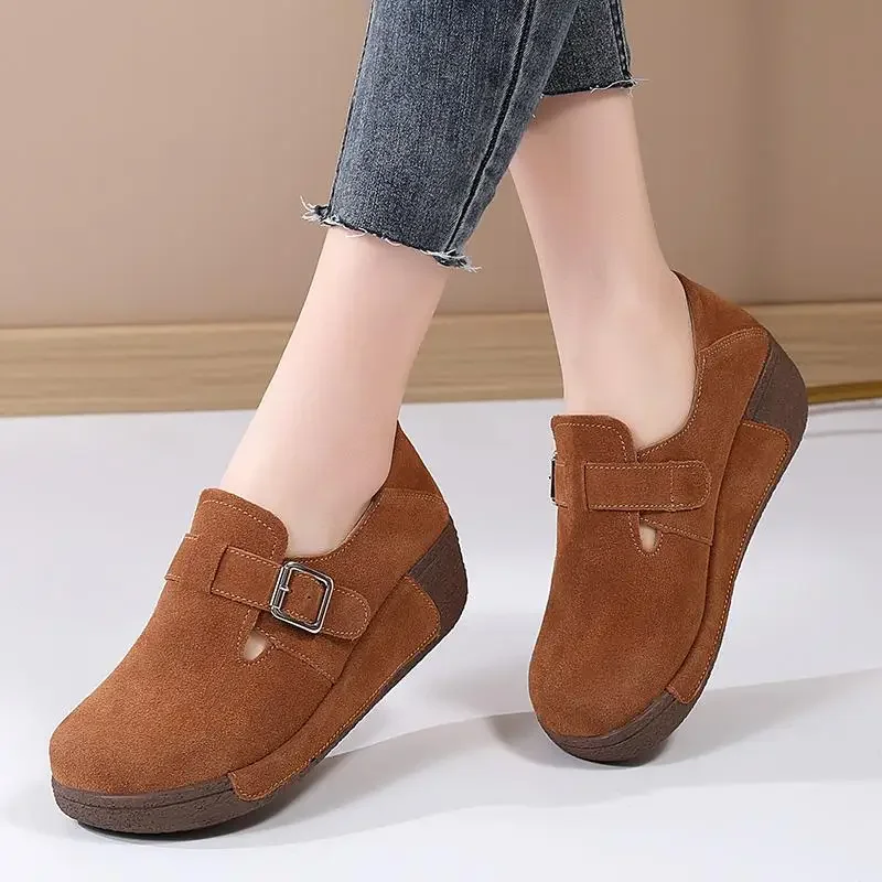 Moccasins Flat Loafers Leather Tendon Soft Bottom Mom Shoes Casual Flat Shoes Soft Surface