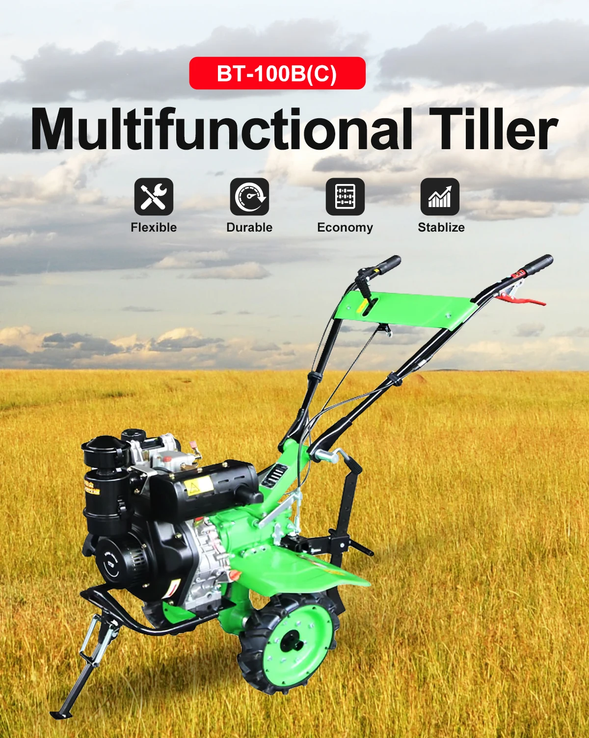 Mini Power Factory Farm Tilling Garden Soil Micro Tillage Machine Power Tiller Hand Tractor