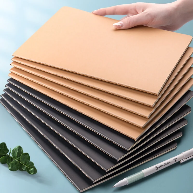 1/5pc Kraft Paper Cover Notebook A5 36sheets Retro Black Horizontal Line Drawing Student Notebook Sketch Book Cardboard Painting